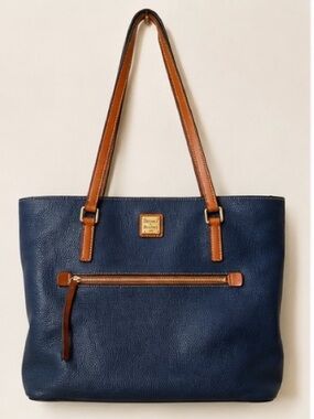 Dooney & Bourke Navy Leather Tote with Brown Trim